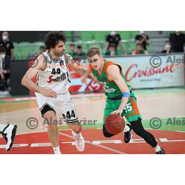 Milos Teodosic and Luka Rupnik in action during 7days EuroCup basketball match between Cedevita Olimpija (SLO) and Virtus Segafredo Bologna (ITA) in SRC Stozice, Ljubljana on March 2, 2021