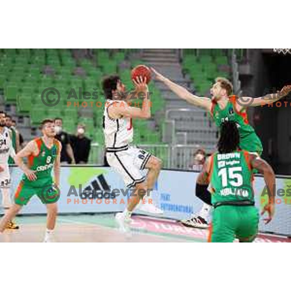 Milos Teodosic and Jaka Blazic in action during 7days EuroCup basketball match between Cedevita Olimpija (SLO) and Virtus Segafredo Bologna (ITA) in SRC Stozice, Ljubljana on March 2, 2021