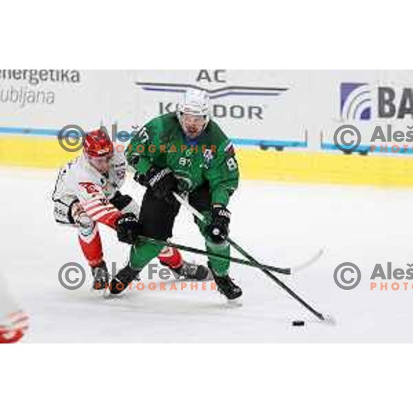 Marc Oliver Vallerand during Alps league ice-hockey match between SZ Olimpija and Acroni Jesenice in Ljubljana, Slovenia on March 3, 2021