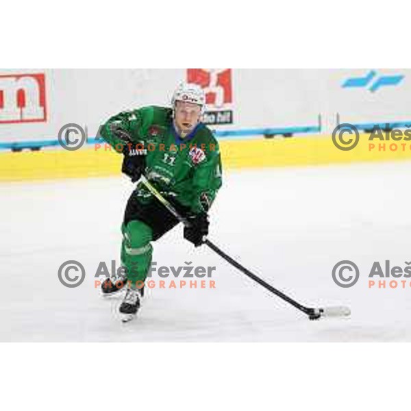 Juuso Puuli in action during Alps league ice-hockey match between SZ Olimpija and Acroni Jesenice in Ljubljana, Slovenia on March 3, 2021