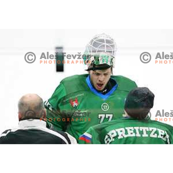 Paavo Holsa in action during Alps league ice-hockey match between SZ Olimpija and Acroni Jesenice in Ljubljana, Slovenia on March 3, 2021