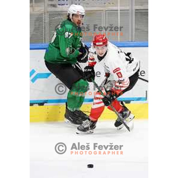 Marc Oliver Vallerand in action during Alps league ice-hockey match between SZ Olimpija and Acroni Jesenice in Ljubljana, Slovenia on March 3, 2021