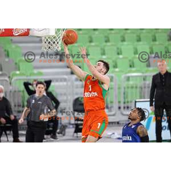 Rok Radovic in action during Nova KBM league basketball match between Cedevita Olimpija and Rogaska in Ljubljana on March 4, 2021