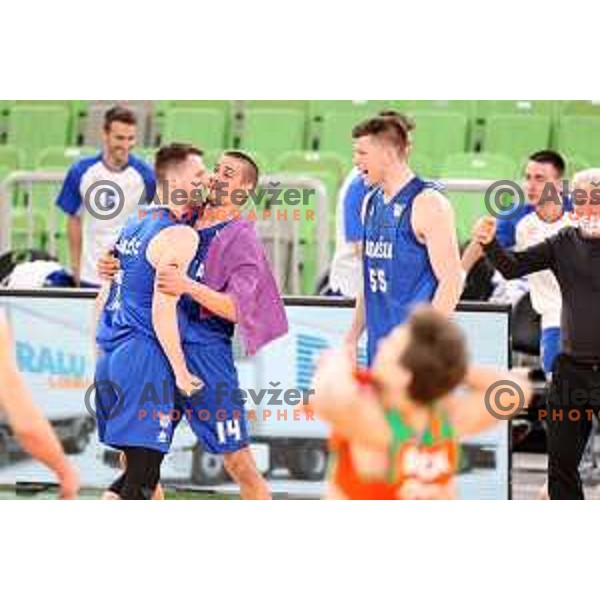 in action during Nova KBM league basketball match between Cedevita Olimpija and Rogaska in Ljubljana on March 4, 2021