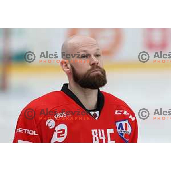 Andrej Hebar in action during Alps league ice-hockey match between Acroni Jesenice and SZ Olimpija in Jesenice, Slovenia on March 9, 2021