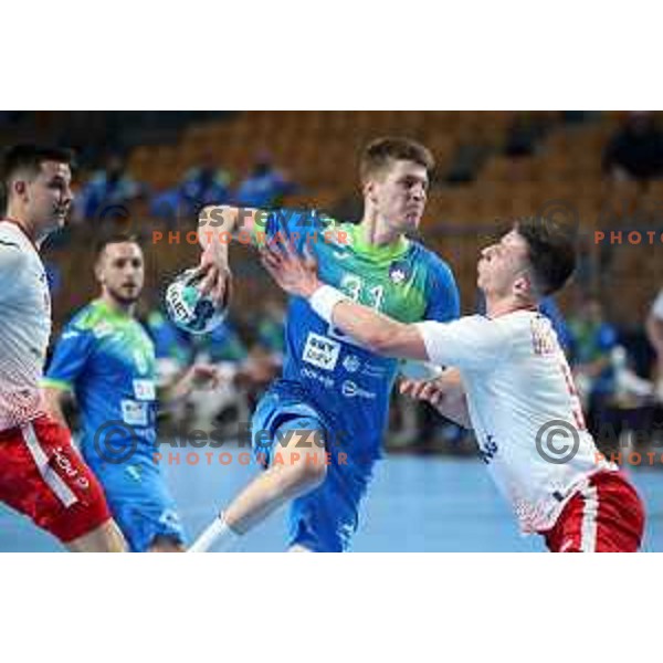 Tadej Mazej during handball match between Slovenia and Poland, Euro Handball 2022 Qualifyer in Celje on March 9, 2021 