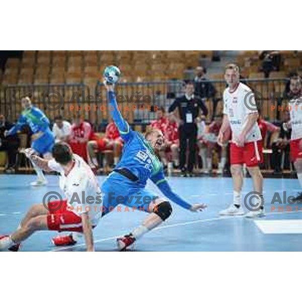 Matej Gaber during handball match between Slovenia and Poland, Euro Handball 2022 Qualifyer in Celje on March 9, 2021 