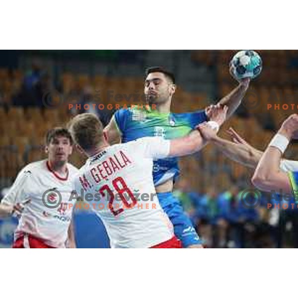 Blaz Janc during handball match between Slovenia and Poland, Euro Handball 2022 Qualifyer in Celje on March 9, 2021 