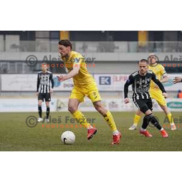 Matej Podlogar in action during Prva Liga Telekom Slovenije 2020-2021 football match between Domzale and Mura in Domzale, Slovenia on March 10, 2021