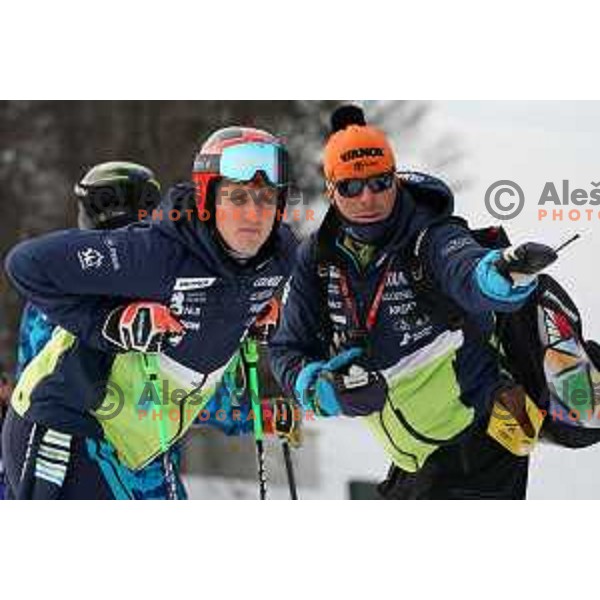 Stefan Hadalin during course inspection before first run of AUDI FIS World Cup Giant Slalom for Vitranc Cup in Kranjska gora, Slovenia on March 13, 2021