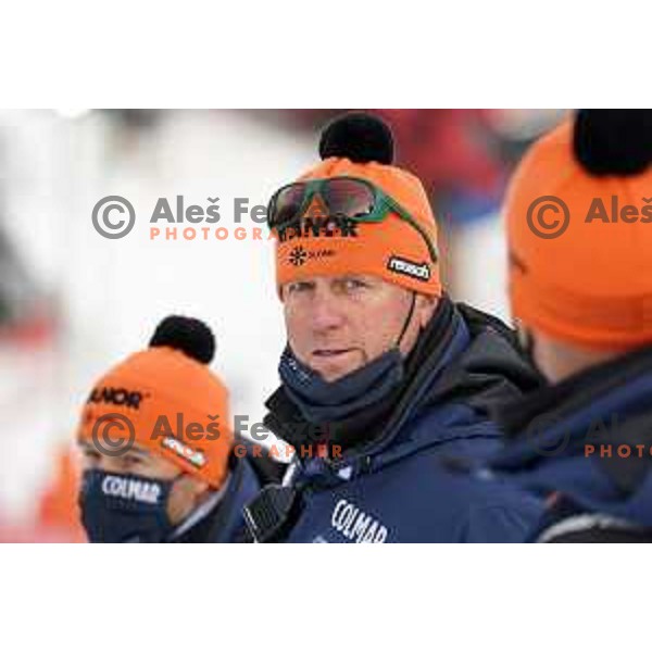 Klemen Bergant at course inspection before first run of AUDI FIS World Cup Giant Slalom for Vitranc Cup in Kranjska gora, Slovenia on March 13, 2021