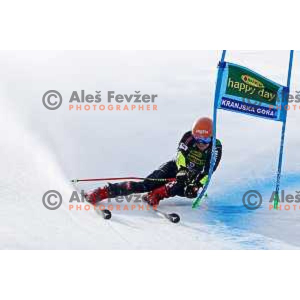 Filip Zubcic racing in the first run of AUDI FIS World Cup Giant Slalom for Vitranc Cup in Kranjska gora, Slovenia on March 13, 2021