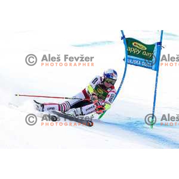 Alexis Pinturault racing in the first run of AUDI FIS World Cup Giant Slalom for Vitranc Cup in Kranjska gora, Slovenia on March 13, 2021