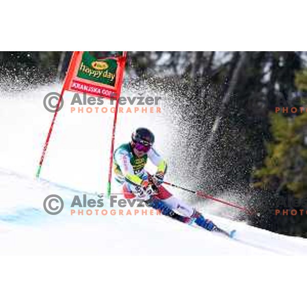 Gino Caviezel racing in the first run of AUDI FIS World Cup Giant Slalom for Vitranc Cup in Kranjska gora, Slovenia on March 13, 2021