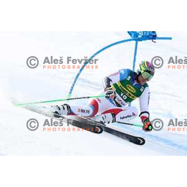 Justin Murisier racing in the first run of AUDI FIS World Cup Giant Slalom for Vitranc Cup in Kranjska gora, Slovenia on March 13, 2021
