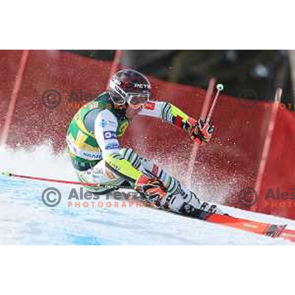 Zan Kranjec (SLO) racing in the first run of AUDI FIS World Cup Giant Slalom for Vitranc Cup in Kranjska gora, Slovenia on March 13, 2021