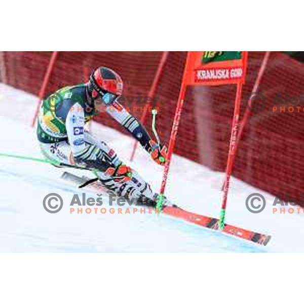 Stefan Hadalin (SLO) racing in the first run of AUDI FIS World Cup Giant Slalom for Vitranc Cup in Kranjska gora, Slovenia on March 13, 2021