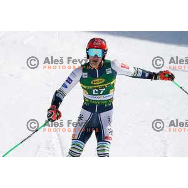 Stefan Hadalin in the second run of AUDI FIS World Cup Giant Slalom for Vitranc Cup in Kranjska gora, Slovenia on March 13, 2021
