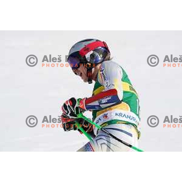 Henrik Kristoffersen in the second run of AUDI FIS World Cup Giant Slalom for Vitranc Cup in Kranjska gora, Slovenia on March 13, 2021