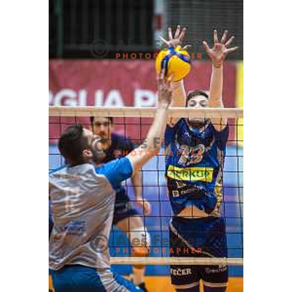Filip Uremovic in action during 1.DOL Volleyball league match between Merkur Maribor and Salonit Anhovo in Dvorana Tabor, Maribor, Slovenia on March 20, 2021