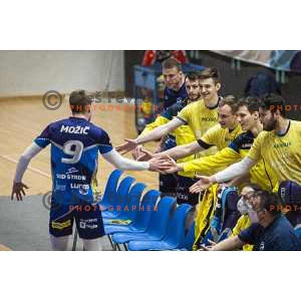 Rok Mozic in action during 1.DOL Volleyball league match between Merkur Maribor and Salonit Anhovo in Dvorana Tabor, Maribor, Slovenia on March 20, 2021