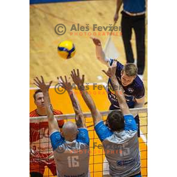Rok Mozic in action during 1.DOL Volleyball league match between Merkur Maribor and Salonit Anhovo in Dvorana Tabor, Maribor, Slovenia on March 20, 2021
