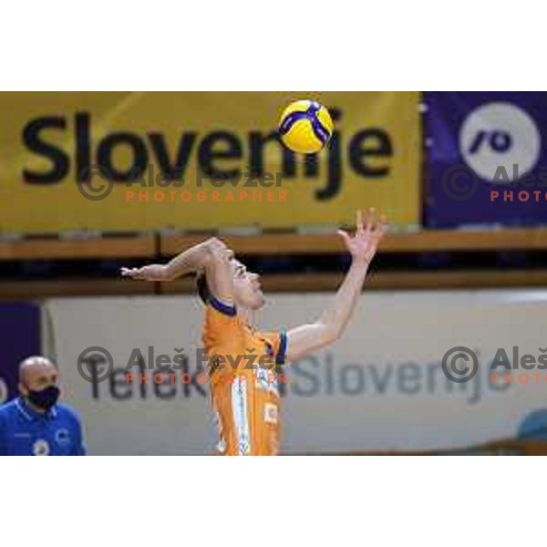 Matic Videcnik in action during 1.DOL league match between ACH Volley and Calcit Kamnik in Ljubljana, Slovenia on March 20, 2021