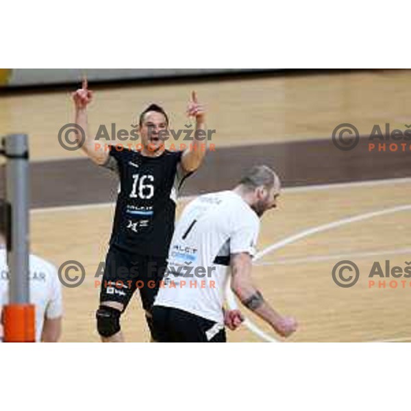 Miha Plot in action during 1.DOL league match between ACH Volley and Calcit Kamnik in Ljubljana, Slovenia on March 20, 2021