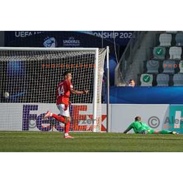 Ndoye (SUI) scores goal during UEFA Euro Under 21 match between England and Switzerland in Koper, Slovenia on March 25, 2021