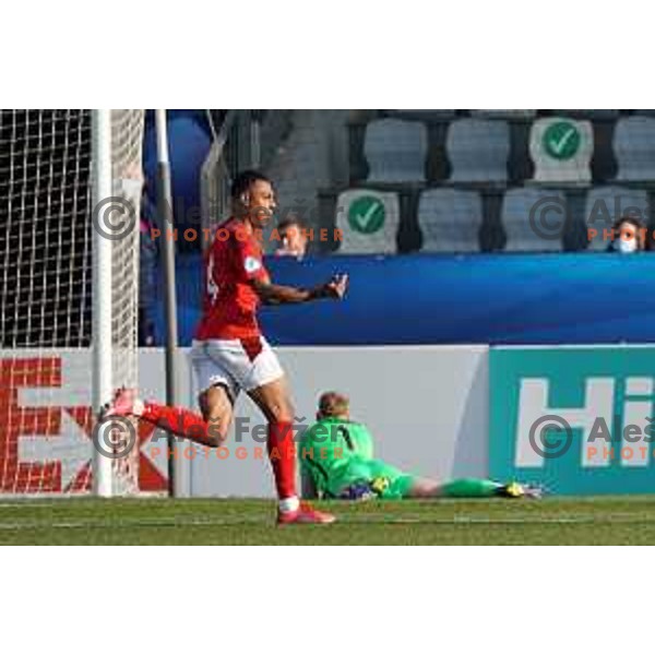 Ndoye (SUI) scores goal during UEFA Euro Under 21 match between England and Switzerland in Koper, Slovenia on March 25, 2021