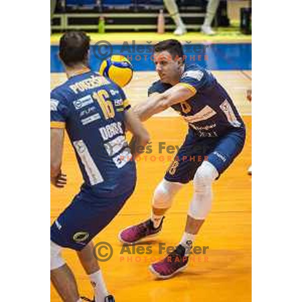 Matej Kok in action during 1.DOL volleyball match finals between Merkur Maribor and ACH Volley in Dvorana Tabor, Maribor, Slovenia on March 26, 2021
