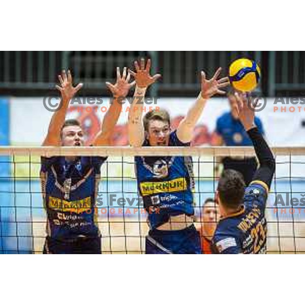 Miha Cafuta and Rok Mozic in action during 1.DOL volleyball match finals between Merkur Maribor and ACH Volley in Dvorana Tabor, Maribor, Slovenia on March 26, 2021