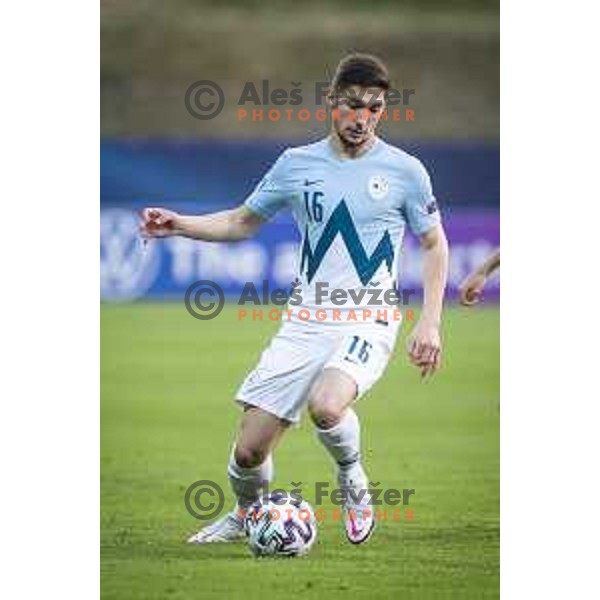 Adam Gnezda Cerin in action during U21 UEFA European Championship 2021 football match between Slovenia and Czech Republic in Arena Z’dezele, Celje, Slovenia on March 27, 2021