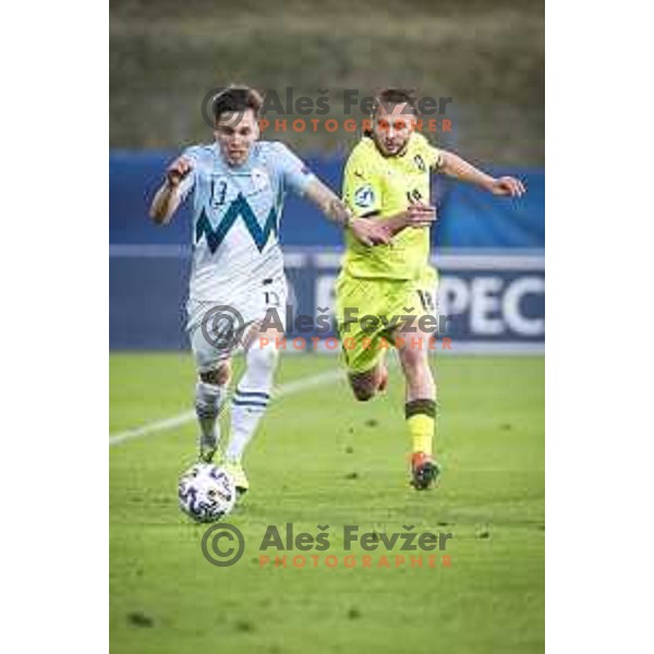 Andraz Zinic vs Denis Granecny in action during U21 UEFA European Championship 2021 football match between Slovenia and Czech Republic in Arena Z’dezele, Celje, Slovenia on March 27, 2021
