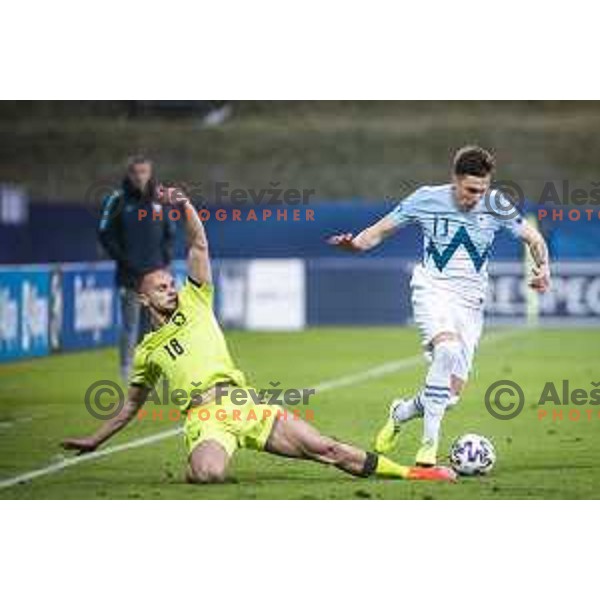 Denis Granecny vs Andraz Zinic in action during U21 UEFA European Championship 2021 football match between Slovenia and Czech Republic in Arena Z’dezele, Celje, Slovenia on March 27, 2021