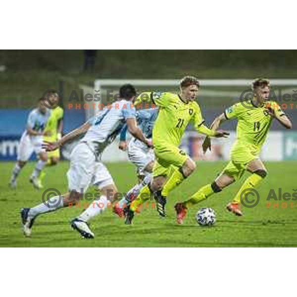 Pavel Sulc and Adam Karabec of Czech Republic in action during U21 UEFA European Championship 2021 football match between Slovenia and Czech Republic in Arena Z’dezele, Celje, Slovenia on March 27, 2021