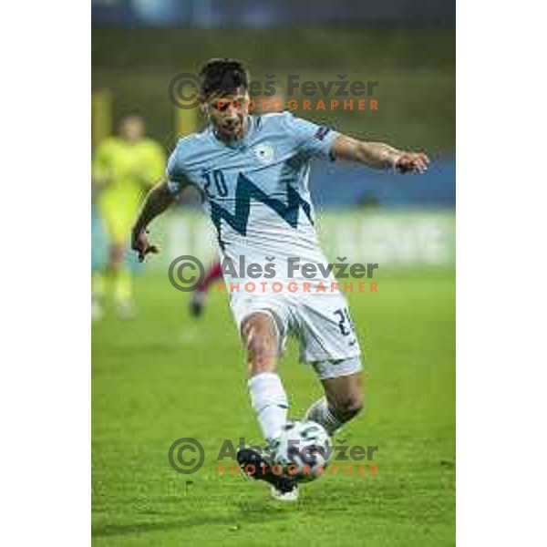 Sven Karic in action during U21 UEFA European Championship 2021 football match between Slovenia and Czech Republic in Arena Z’dezele, Celje, Slovenia on March 27, 2021