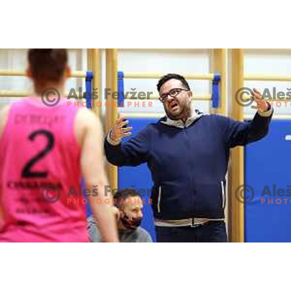 Head coach Damir Grgic in action during 1.SKL women match between Tosama Ledita and Cinkarna Celje in Domzale, Slovenia on March 27, 2021