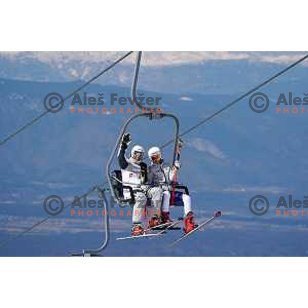 Sandi Murovec, UPS demonstrator skiing at Krvavec Ski resort ( 1450 meters - 1971 meters) with 30 km of groomed tracks in early spring, Cerklje na Gorenjskem on March 23, 2021 