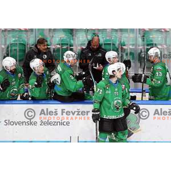 Nejc Brus in action during first match of the semi-final of Alps league between SZ Olimpija and Lustenau in Ljubljana, Slovenia on April 8, 2021
