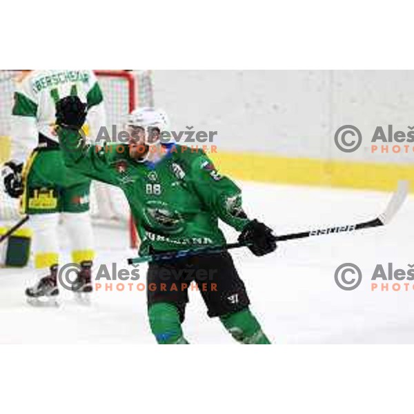 Miha Zajc in action during first match of the semi-final of Alps league between SZ Olimpija and Lustenau in Ljubljana, Slovenia on April 8, 2021
