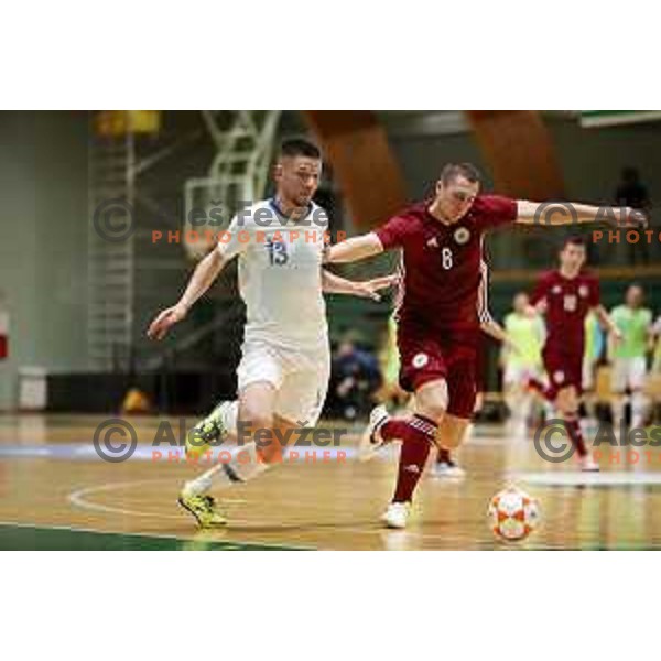 Ziga Ceh in action during European Qualifiers futsal match between Slovenia and Latvia in Lasko, Slovenia on April 12, 2021