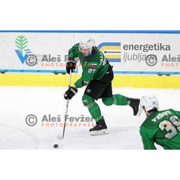 Marc-Oliver Vallerand in action during the Final of Alps league ice-hockey match between SZ Olimpija and Asiago in Ljubljana, Slovenia on April 20, 2021