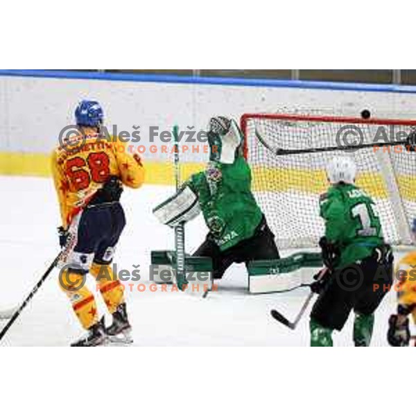 Paavo Holsa in action during the Final of Alps league ice-hockey match between SZ Olimpija and Asiago in Ljubljana, Slovenia on April 20, 2021