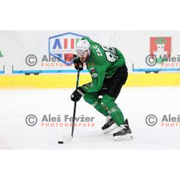 Miha Zajc in action during the Final of Alps league ice-hockey match between SZ Olimpija and Asiago in Ljubljana, Slovenia on April 20, 2021