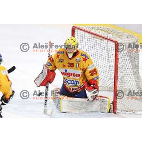 Gianluca Vallini in action during the Final of Alps league ice-hockey match between SZ Olimpija and Asiago in Ljubljana, Slovenia on April 20, 2021