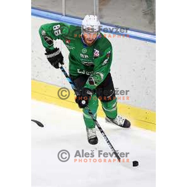 Miha Zajc in action during third match of the Final of Alps league ice-hockey match between SZ Olimpija and Asiago in Ljubljana, Slovenia on April 24, 2021