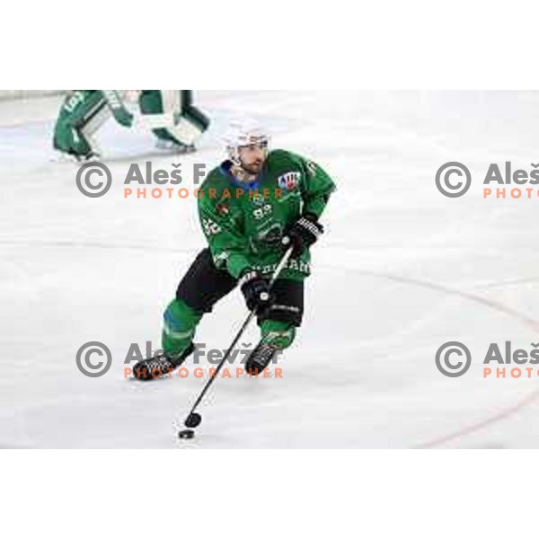 Aleksandar Magovac in action during third match of the Final of Alps league ice-hockey match between SZ Olimpija and Asiago in Ljubljana, Slovenia on April 24, 2021