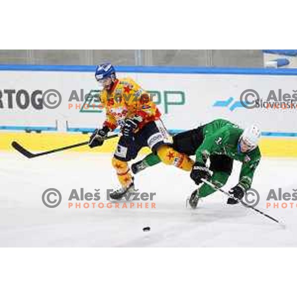 Martin Bohinc in action during third match of the Final of Alps league ice-hockey match between SZ Olimpija and Asiago in Ljubljana, Slovenia on April 24, 2021