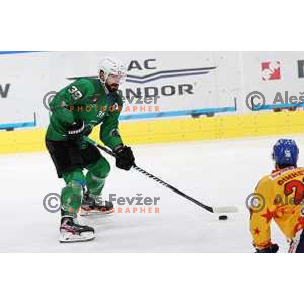 Ziga Pesut in action during third match of the Final of Alps league ice-hockey match between SZ Olimpija and Asiago in Ljubljana, Slovenia on April 24, 2021
